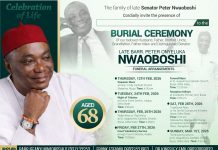 Burial Rites For Late Senator Peter Nwaoboshi Begin February 12